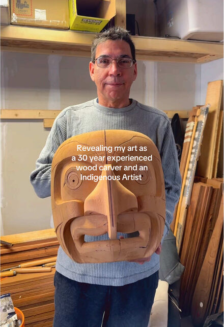 Hawk Man Mask in red cedar, in progress