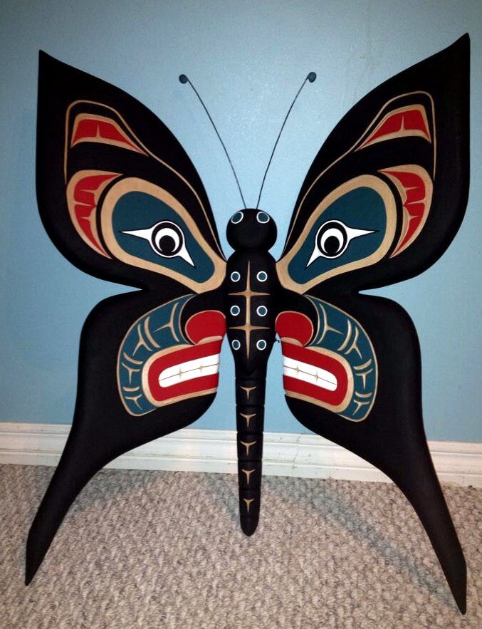 Butterfly, carved and painted red cedar