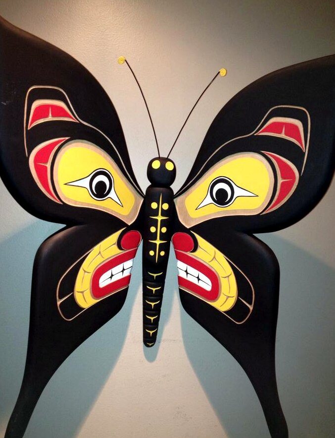 Butterfly, carved and painted red cedar